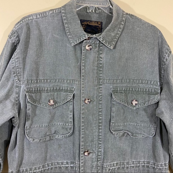 Eddie Bauer Men Green Denim Carpenter Jacket Coat - Picture 2 of 16